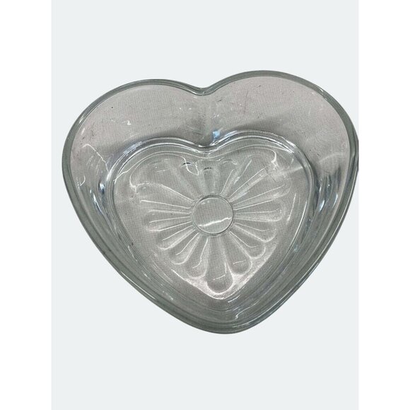 Heart Shaped Clear Glass Bowls Set 2 With Floral Design Decorative Serving Dish - Picture 7 of 7